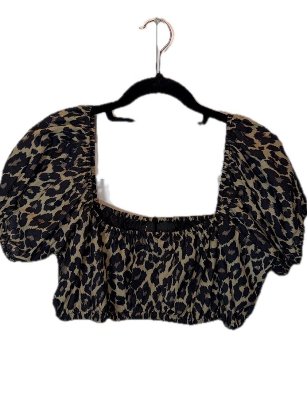 Nicole Miller Collection Women's Crop Top XL Leopard Puff Sleeve Animal Print - Picture 2 of 8